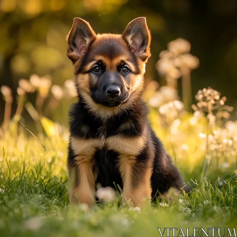 Cute German Shepherd Puppy Outdoors AI Image