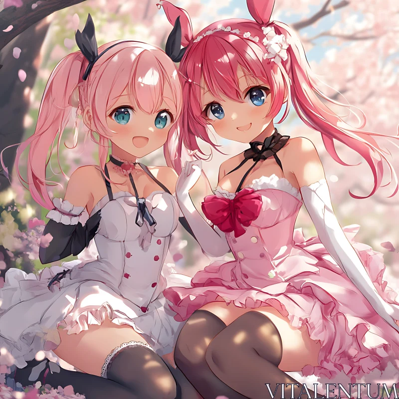 Cherry Blossom Anime Duo AI Image