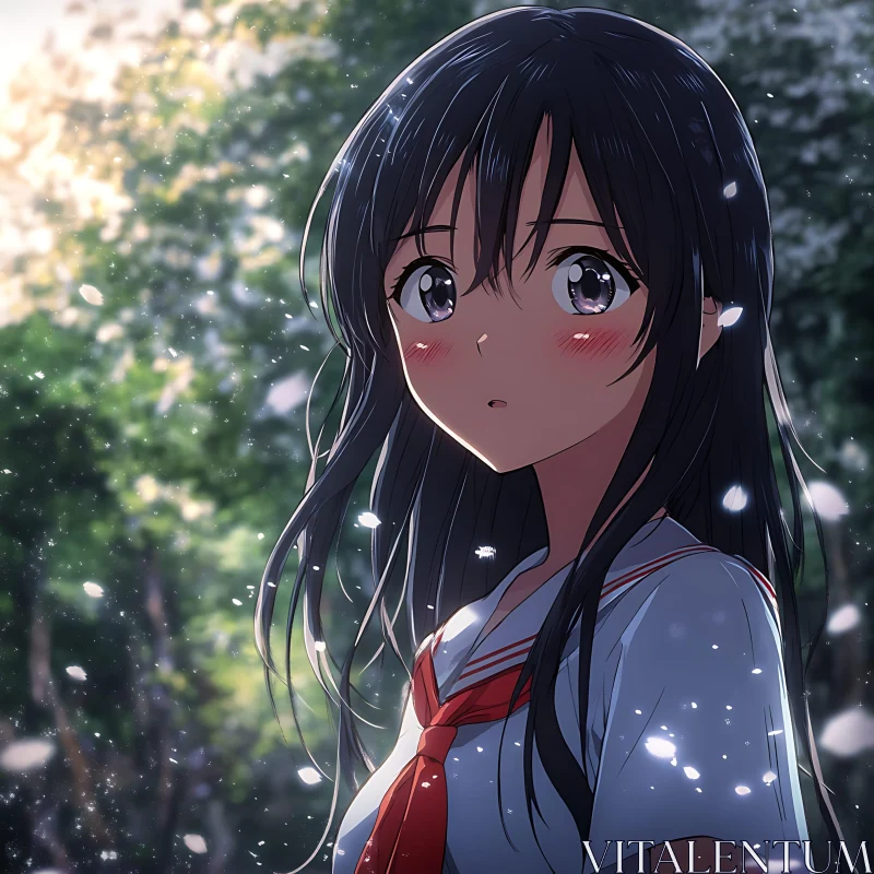 Contemplative Anime Girl Outdoors AI Image