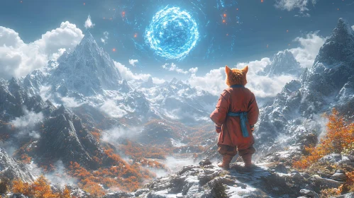 Mountain Fox Gazing at Blue Sphere