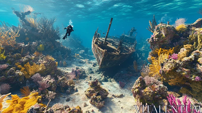 Underwater Shipwreck and Coral Reefs AI Image