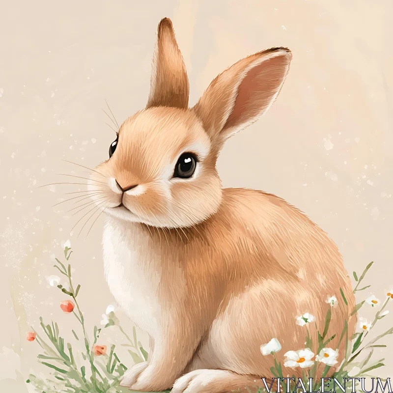 AI ART Cute Rabbit Painting with Flowers