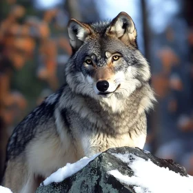 Wolf on Snowy Rock