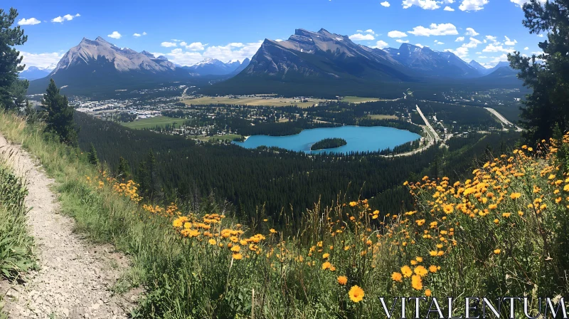 AI ART Scenic Mountain Vista with Turquoise Lake