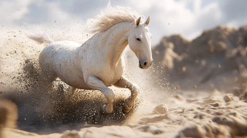 Graceful Galloping Horse on Sandy Terrain