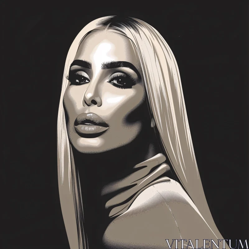 AI ART Monochrome Portrait of Kim Kardashian