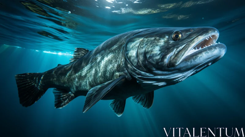Underwater Monster Fish in Ocean with Volumetric Lighting AI Image