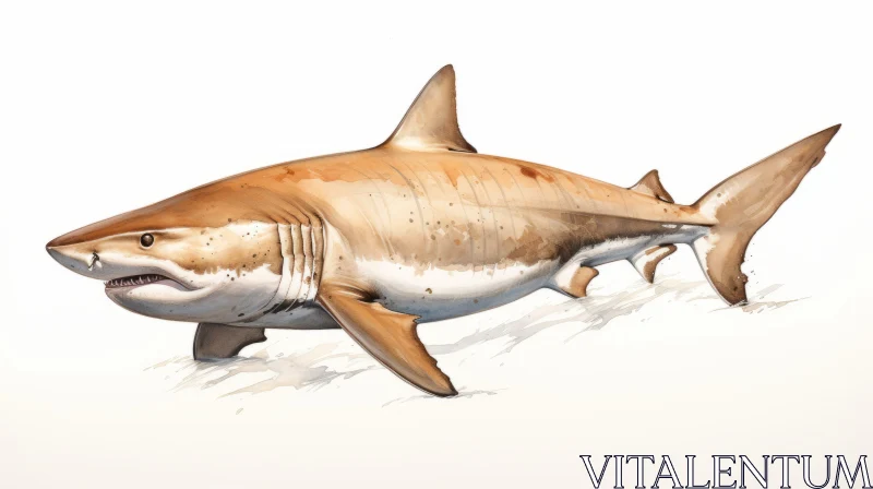 White Shark Watercolor Illustration in Bronze and Amber AI Image