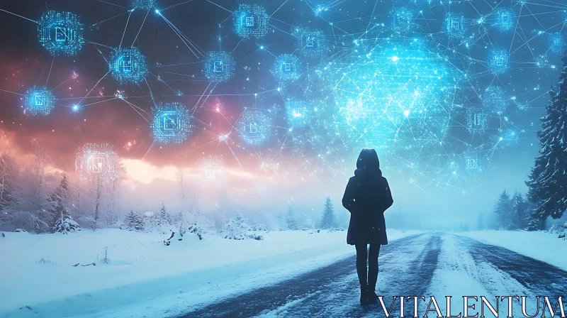 AI ART Snowy Path Under Digital Sky