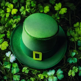 Leprechaun Hat Among Clovers