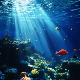 Sunlit Coral Reef with Marine Life