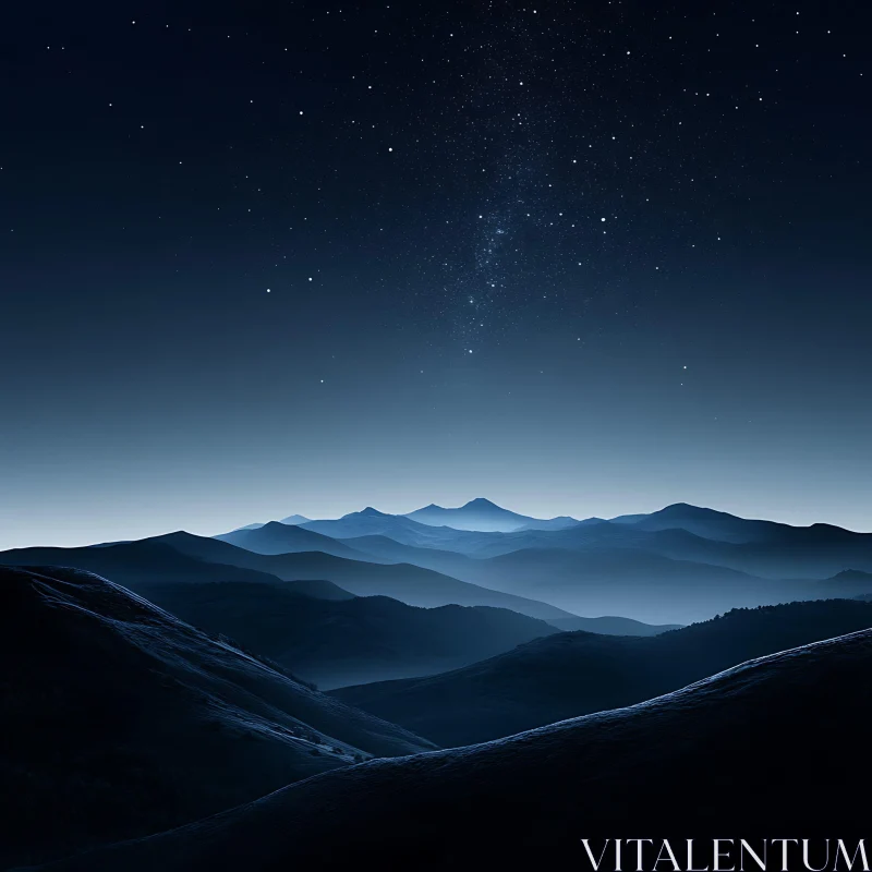 Night Sky Over Mountain Ridges AI Image