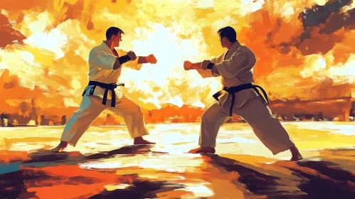 Karate Sparring at Sunset: A Dance of Discipline