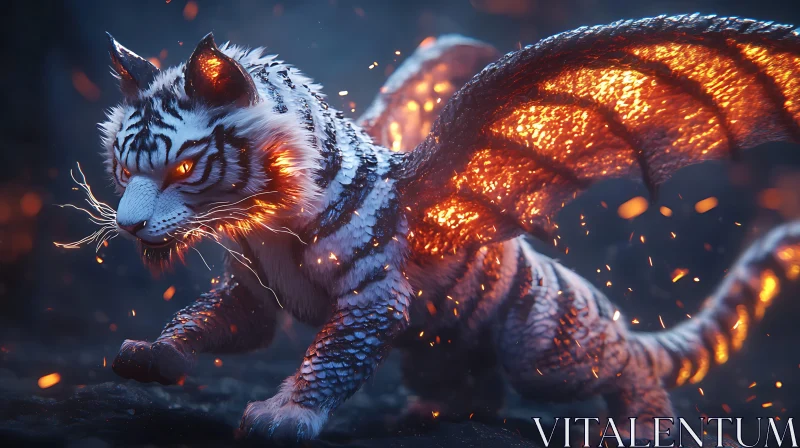 Fiery Winged Tiger Prowling AI Image