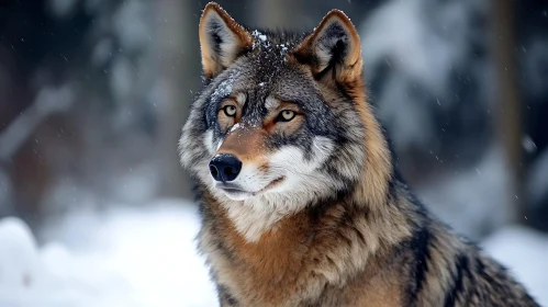 Lone Wolf in Snowy Forest