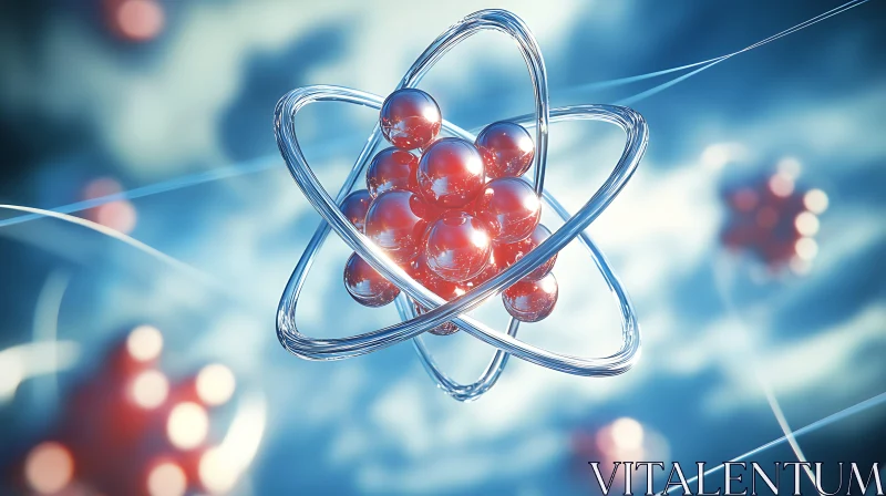 AI ART Atom Model with Red Spheres