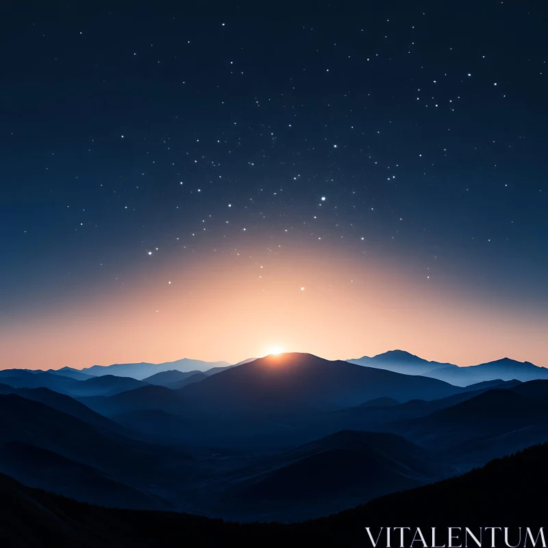 AI ART Starry Night Mountain Range Sunrise