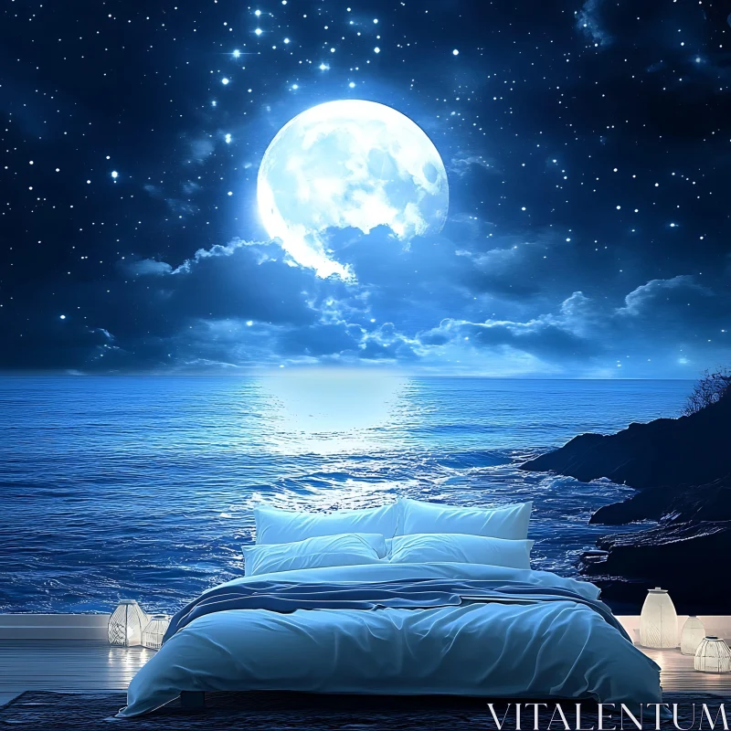 Night Ocean View Bedroom AI Image