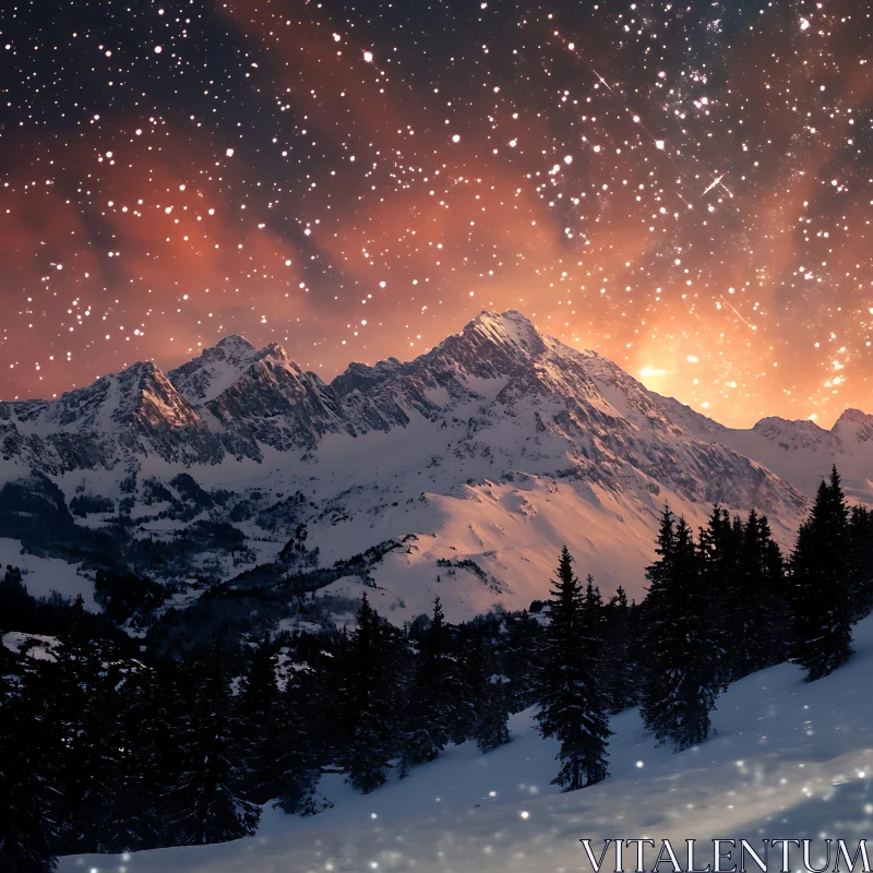 AI ART Winter Mountain Landscape with Starry Sky