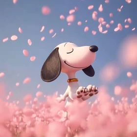 Cheerful Cartoon Dog in Flower Field