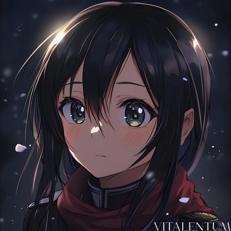 Anime Character with Dark Hair and Red Scarf AI Image