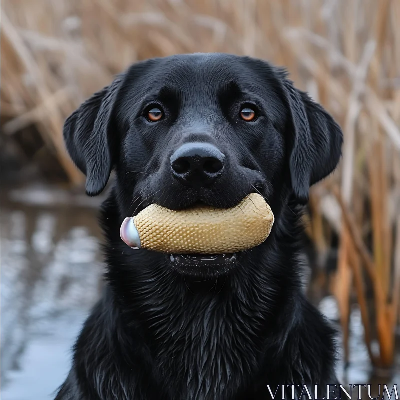 Retriever with Dummy in Water AI Image