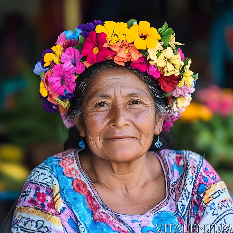 AI ART Colorful Portrait of Woman with Flowers