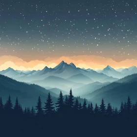 Serene Mountain Landscape at Night