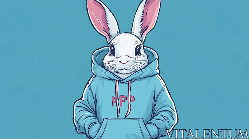 AI ART Cartoon Rabbit with Blue Hoodie