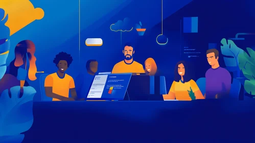 Collaborative Workspace: A Digital Team Illustration