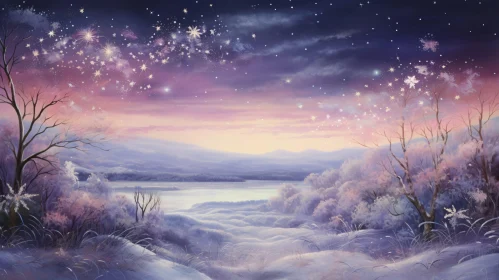 Snowy Winter Wonderland Under a Starry Dawn