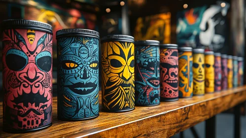 Colorful Tiki Mask Can Collection