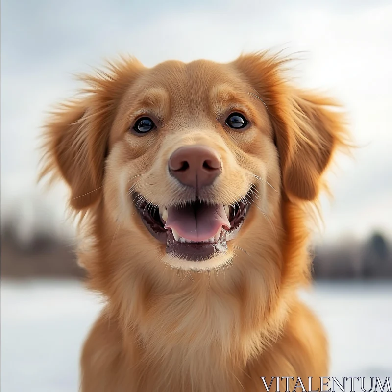 Happy Golden Retriever in Snow AI Image