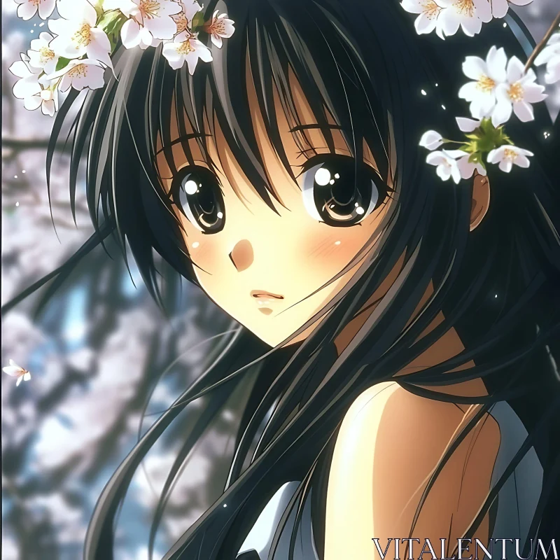 Anime Girl in Spring with Cherry Blossoms AI Image