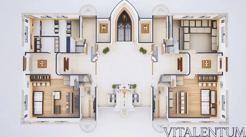 Symmetrical Architectural Floor Plan with Grand Entrance AI Image