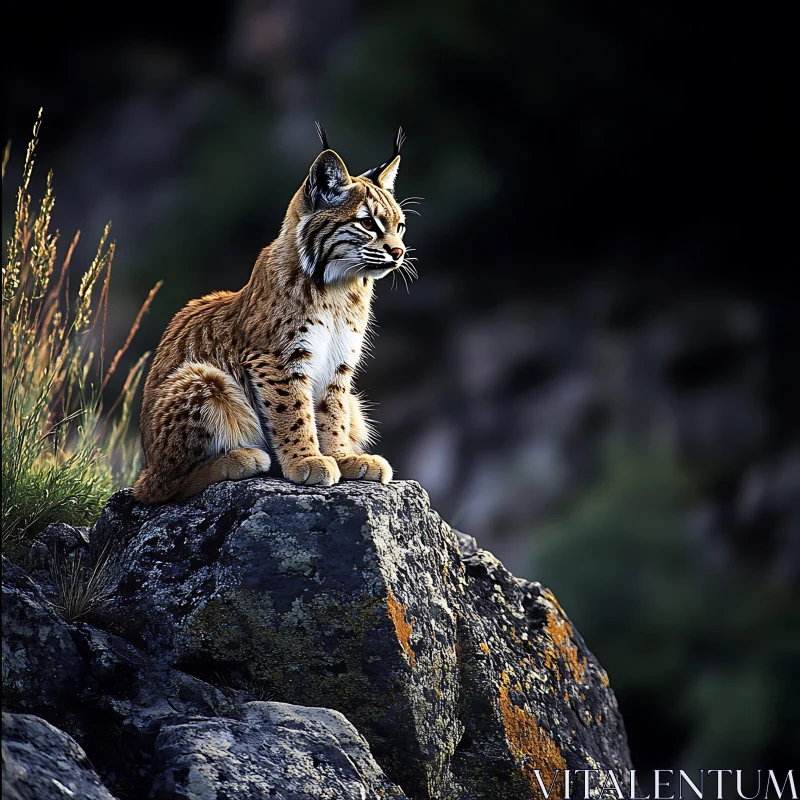 Wild Bobcat Perched on Stone AI Image