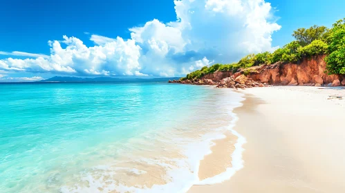 Tranquil Beach Scene: Turquoise Sea and White Sand