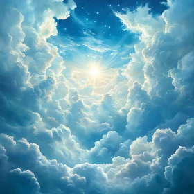 Celestial Sky with Sunlit Clouds