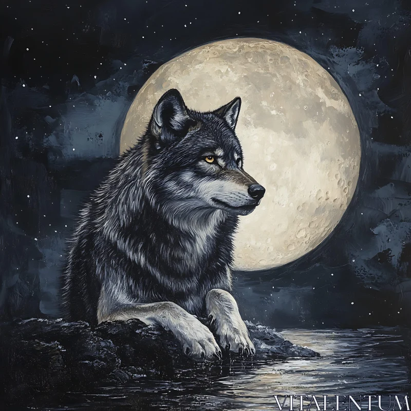 AI ART Lunar Wolf Contemplation