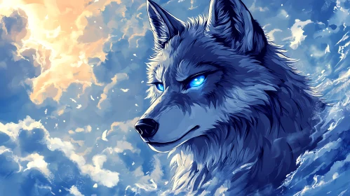 Azure Wolf Portrait with Luminous Eyes