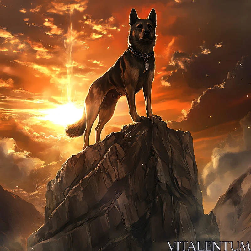 Dog on Mountain Top at Sunset AI Image