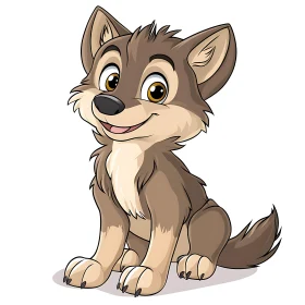 Cartoon Wolf Cub with a Smile