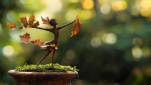 Whimsical Wire Dancer with Autumn Leaves