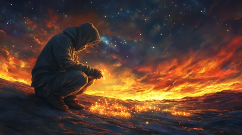 Man with Stars at Sunset