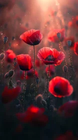 Glowing Poppies in Golden Sunlight