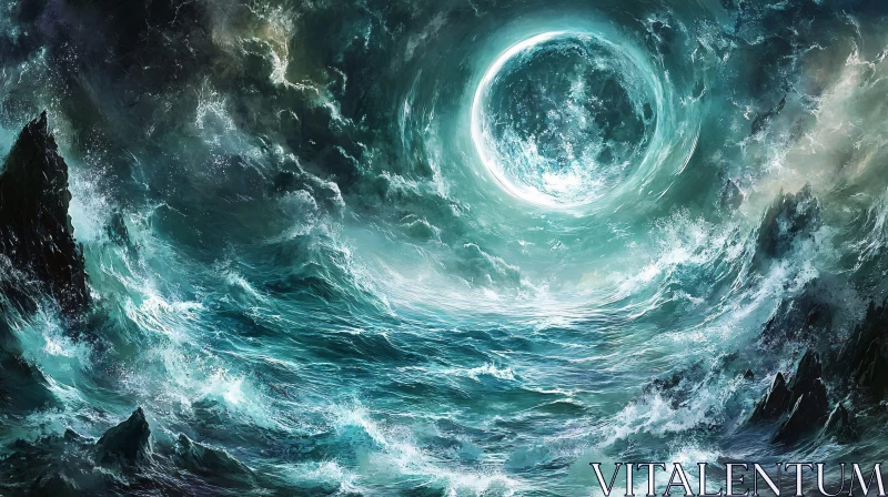 Moonlit Ocean Storm Art AI Image