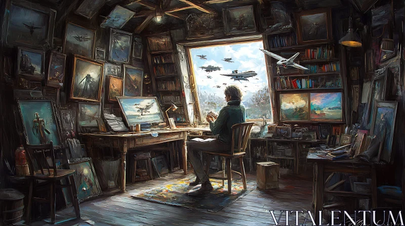 Art Studio with Aviation Theme AI Image