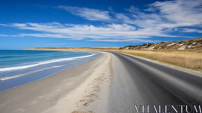 Seaside Road with Blue Skies AI Image