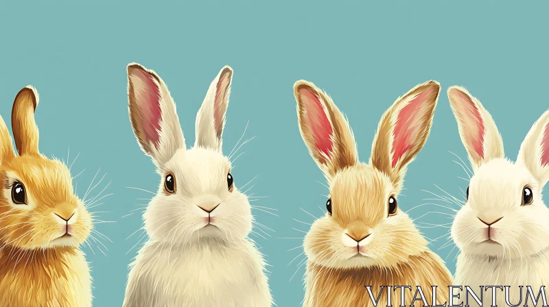 Whimsical Bunnies on Blue AI Image