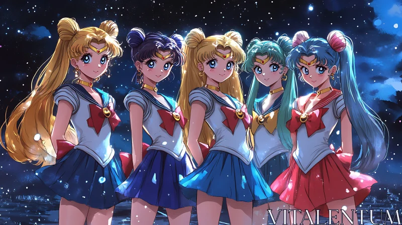 Anime Magical Girls Group Portrait AI Image